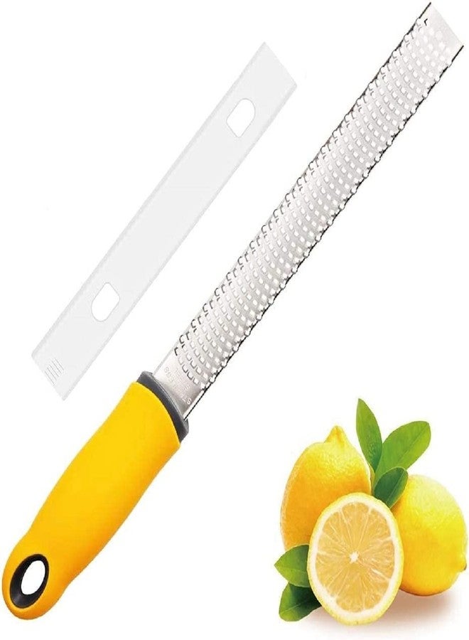 Ramkuwar Stainless Steel Food Grater - Flat Handheld Grater and Zester for Cheese, Vegetables, Ginger, Garlic, Citrus, Chocolate, Fruits, and More, Durable Kitchen Tool, Yellow Handle (1 Piece) - Image 1